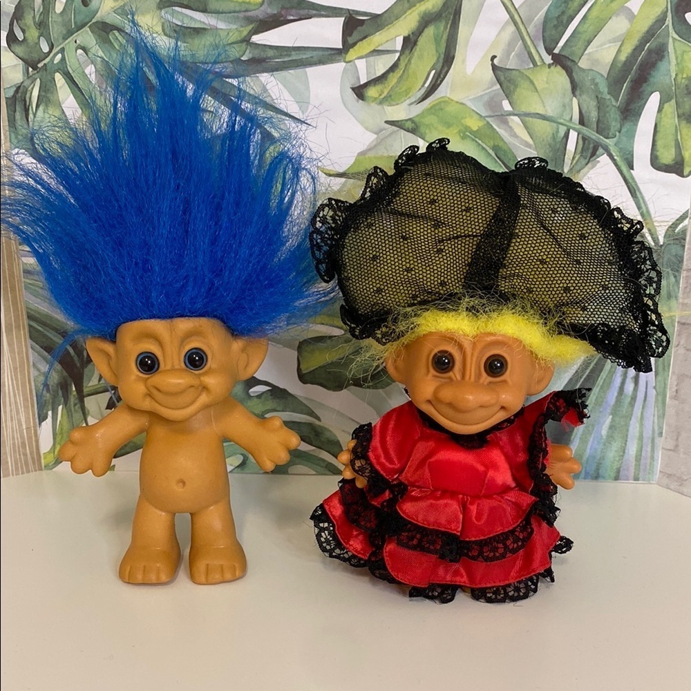Vintage Troll Doll Lot – 1990s Forest Troll (Blue Hair) + Russ Troll (Dressed)